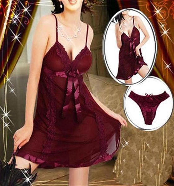 New Fashion Plus Size S6XL Rosso scuro Lingerie sexy Babydoll Sleepwear Chemise Consegna veloce Costumi intimi sexy263s1789936