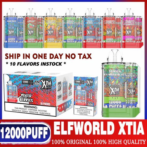 Original Elfworld XTIA 12000 Puffs E-Zigaretten Einwegbox Vape Pen 600 mAh wiederaufladbar 18 ml nachgefüllte Wiederverwendungskartuschen Mesh Coil Vapes Pod Bar Puff 12k 15k 9000