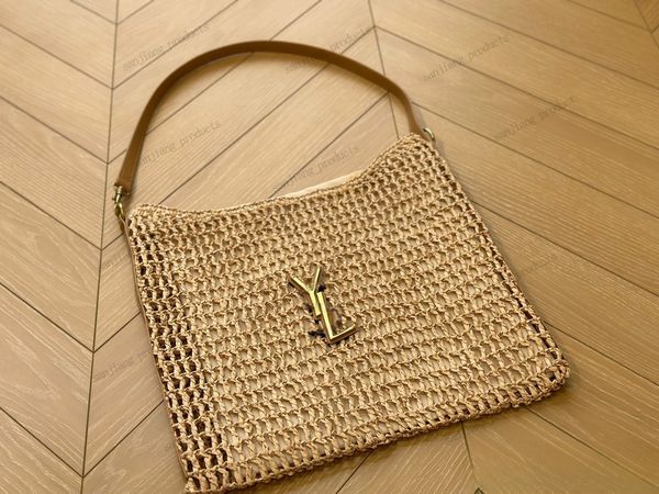 Tasarımcı çantası lüks kadınlar örgü saman çantası büyük kapasite gündelik tote ekose kapitone matelasse el çantası içi boş yaz plajı marka zinciri ünlü omuz çantası