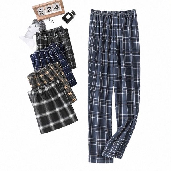 New Style Hot Sale Cott Plaid Calças de pijama para Adluts Home Mobiliário Bottoms Calças de cintura elástica Pijama Men Sleep Bottom h2i3 #