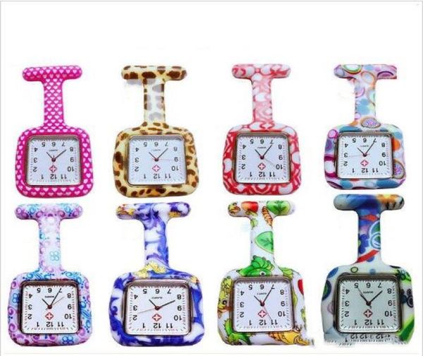 Enfermeira Relógio Doutor Fob Relógios de Quartzo Relógio de Bolso de Silicone Broche Pin Relógios Quadrados Estampas Coloridas Túnica Relógios de Peito 29 Color8890757