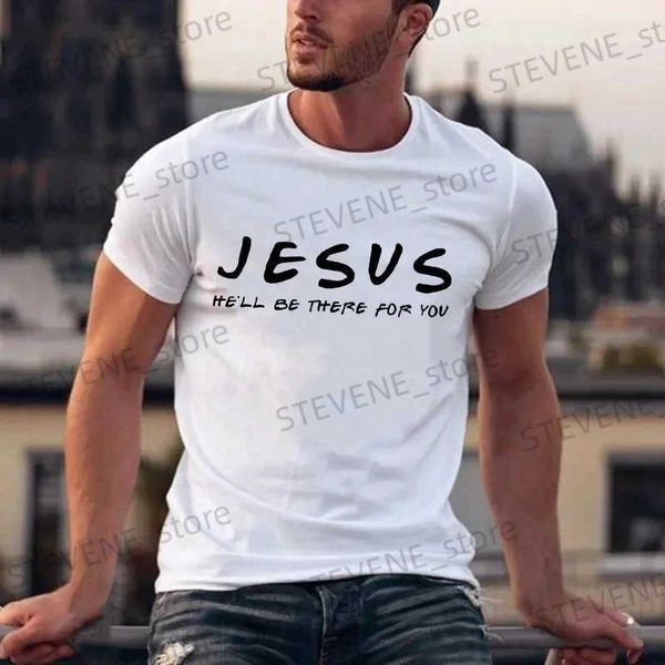 T-shirt da uomo Jesus Hell Be There for You T-shirt da uomo T-shirt in cotone con grafica cristiana Top T Abiti da giorno di Pasqua Abbigliamento religioso da uomo T240325