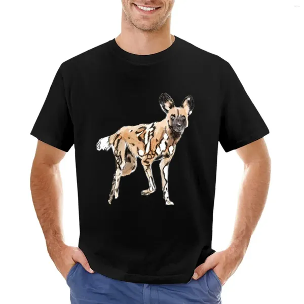 Polos masculinos selvagem africano pintado cão aquarela arte da parede camiseta anime suor personalizado de grandes dimensões camisas engraçadas dos homens