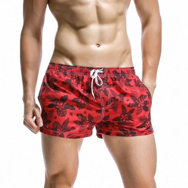 Herren Boho Vintage Blumendruck Badehose Kordelzug Doppeltasche Boardshorts Sommer Hawaiian Surfing Trunks Bademode a010#