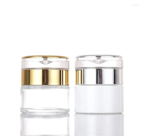 Vorratsflaschen 50 g klare perlweiße Glasflasche/Glas für Nacht-/Tag-Augenmaskencreme/Essenz/Serum/Gel/Feuchtigkeitscreme/Hautpflegetopf/Kosmetik