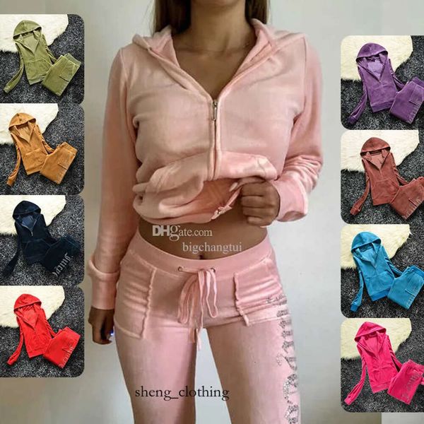 Juicy Apple Mulheres Tracksuits 2023 Marca de Verão Costura 2 Peça Define Veludo Veludo Mulheres Track Suit Hoodies e Calças Met Advanced Juicy 3091