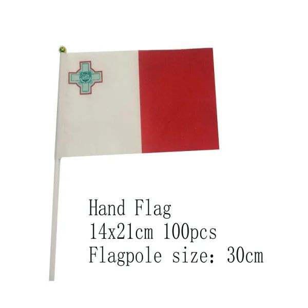 Acessórios zwjflagshow malta mão bandeira 14*21cm 100 pçs poliéster malta pequena mão acenando bandeira com mastro de plástico para decoração