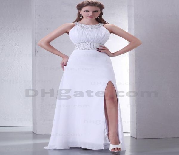 2015 Sexy Chiffon Plissee Empire Ballkleider Seitenschlitz Juwel Bodenlangen Partykleider HW079 Dhyz 013336941