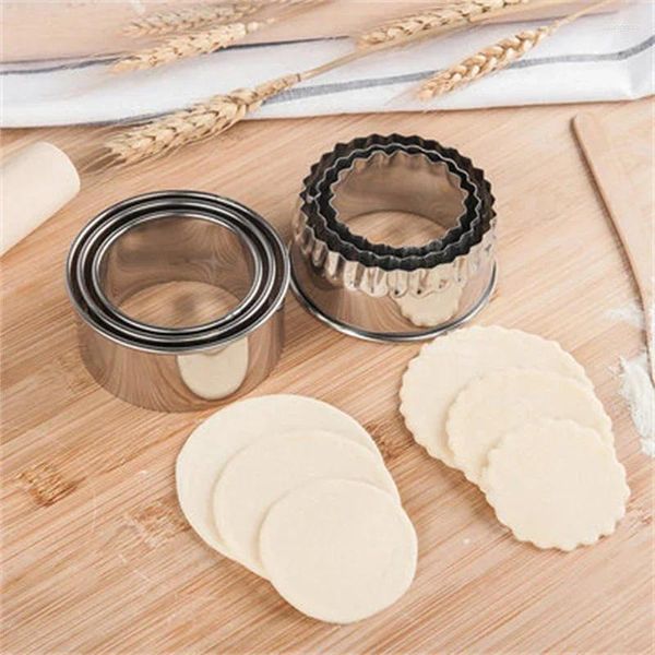 Ferramentas de cozimento 3 Pçs/set Aço Inoxidável Cortador de Massa Redonda DIY Bolinhos Molde de Pele Em Forma de Flor Fabricante de Pastelaria Biscoito Círculo Molde de Anel