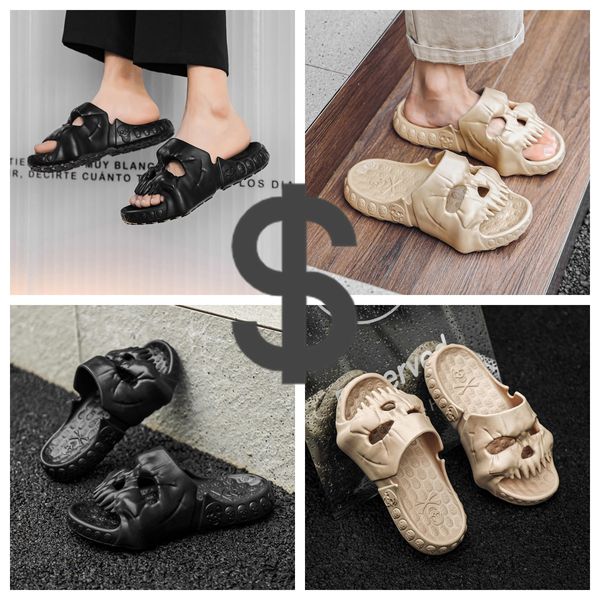 GAI-Schuhe, Baumwolle, dicke Sohle, Herren-Sandalen, modisch, Skelett, Totenkopf, personalisierbar, Punk, frei atmen, cool, Meeresstrand, schwarz, lustig, nicht stinkend, Eur 40–45