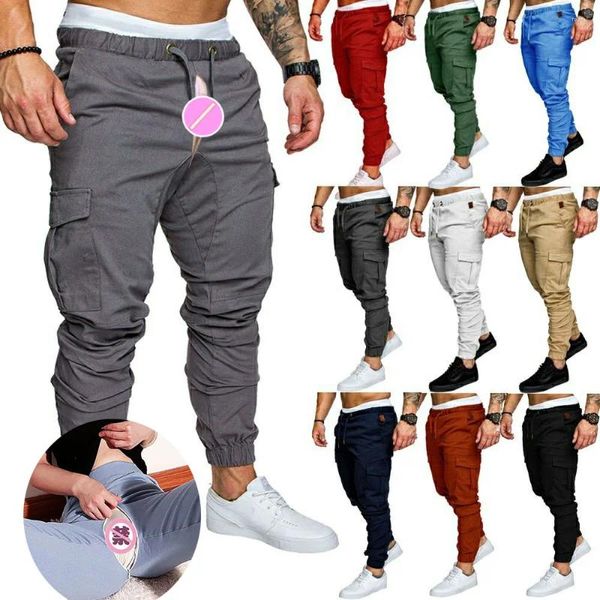 Männer Hosen Baumwolle Offenen Schritt Outdoor Sex Männliche Arbeits Cargo Mit Multi-Pocket-Hose Sport Schwarz Casual Jogginghose