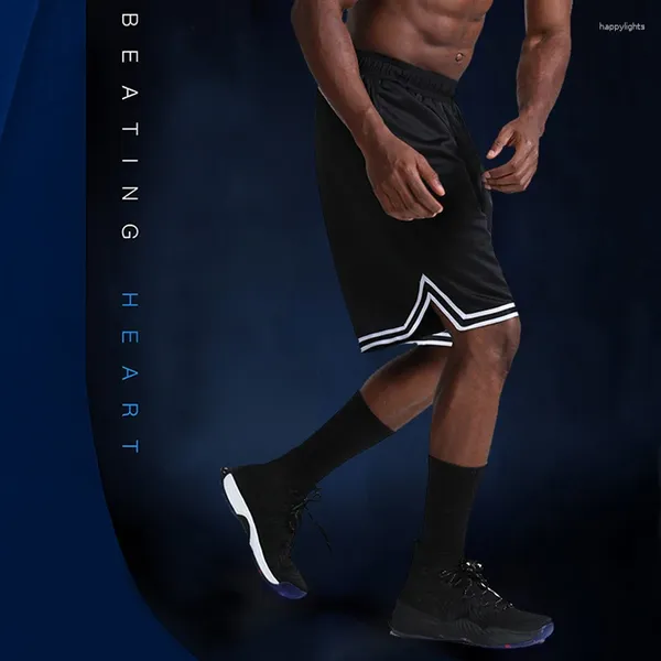Shorts masculinos verão secagem rápida calças divididas casuais corredores respirável basquete americano cintura elástica malha listrado básico curto