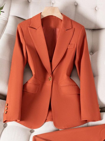 Ternos femininos de alta qualidade moda outono inverno feminino formal blazer feminino cáqui laranja preto escritório senhoras negócios trabalho wear jaqueta