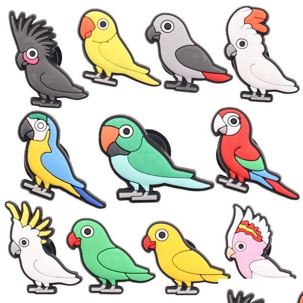 Ayakkabı Parçaları Aksesuarları MOQ 20PCS PVC Karikatür Kawaii Colorf Parrot Charms Took Tulunma Düğmeleri Pimleri Bilek Bankası Dekorasyon Kids DHD08