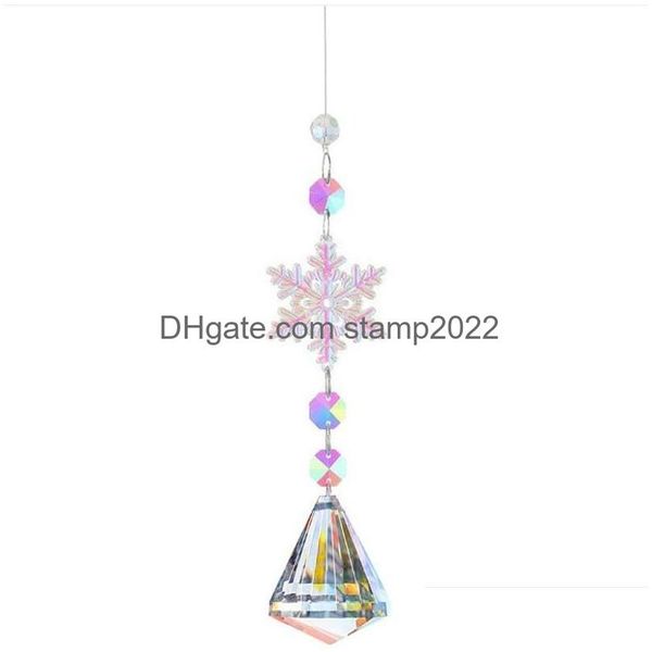 Decorações de jardim Cristal Strass Rainbow Maker Snowflake Bola Prisma Sun Shine Catcher Janela Pendurada Ornamento Árvore de Natal W Dhh9e