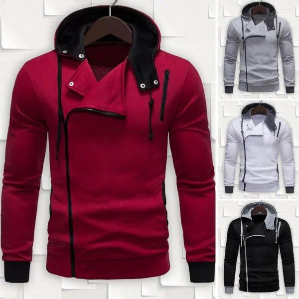 Erkek Hoodies Diagonal Fermuarı Hoodie Şık Sonbahar Eğik Uzun Kollu Kapüşonlu Tasarım Sonbahar İçin Elastik Manşet