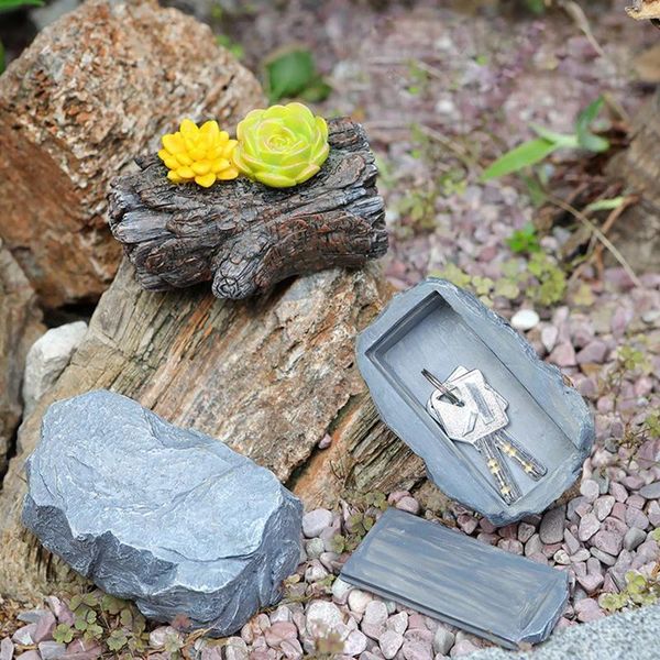 Bottiglie Scatola porta chiavi in pietra simulata per esterni Finta roccia Ornamento in resina Decorazione artigianale Scatole da giardino Nascondi un correttore per chiavi