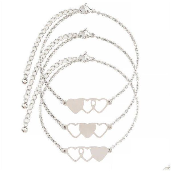 Braccialetti con ciondoli Bracciale Best Friends Personalità creativa Catena a forma di cuore in acciaio inossidabile Set di 3 pezzi Gioielli con consegna a goccia Dh8D9