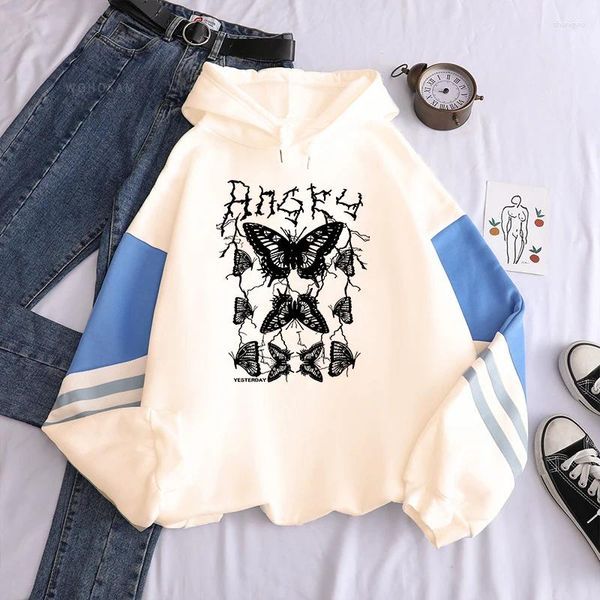 Herren Hoodies Harajuku Schmetterling Manga Grafik Streetwear Pullover Tops Lässige Mode Übergroße Hip Hop Vintage Patchwork Sweatshirts