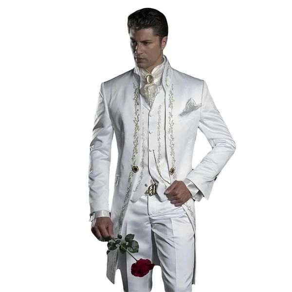 Bordado masculino casamento smoking elegante terno noivos formal vestido personalizado 3 peça jaqueta calças colete xs5xl 240318