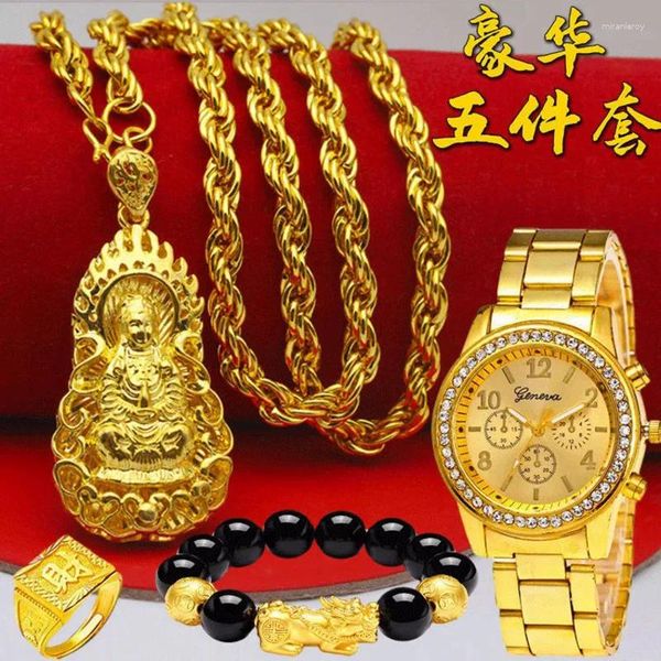 Ketten Geschenk vergoldet Echtgold 24k 999 Uhrenhalskette Herren aggressive große Kette dicker Stil reiner 18K-Schmuck