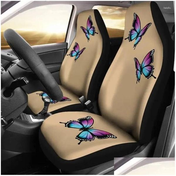 Чехлы на автомобильные сиденья Ers Tan Set с фиолетовыми и синими яркими бабочками, подходят для большинства ковшеобразных сидений, девчачьи протекторы, Прямая доставка, автомобильный Otkqh