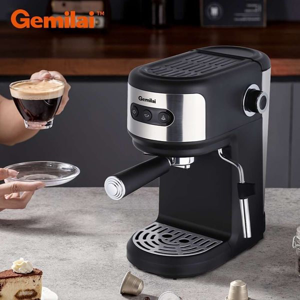 Gemilai Halbautomatische Espressomaschine mit Milchschaumfunktion, italienische Pumpe mit 15 Bar Druck, 37,2 Unzen abnehmbarer Wassertank, 1100 W, für