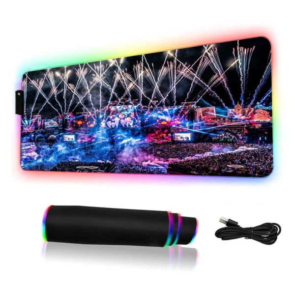 Almofadas Tomorrowland RGB Mouse Pad Gamer Gabinete PC Music Festival Tapete de mesa macio com teclado de fio Acessórios de jogos de computador Mousepad