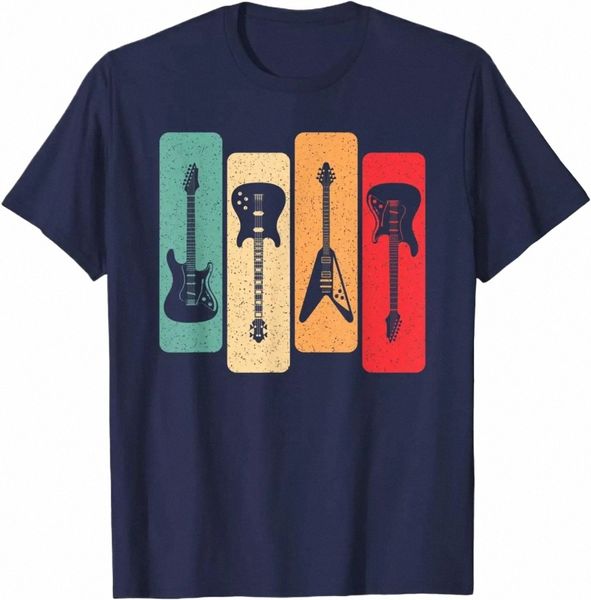 Retro Chitarre Chitarrista Basso elettrico Musica rock T-shirt Cott Harajuku Daily Four Seass Tees T Shirt P8mA #