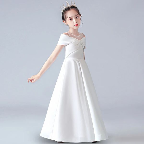 Aline Round Neck White White Girly Dress Girly Flower Girl Bridesmaid Wedding 240312