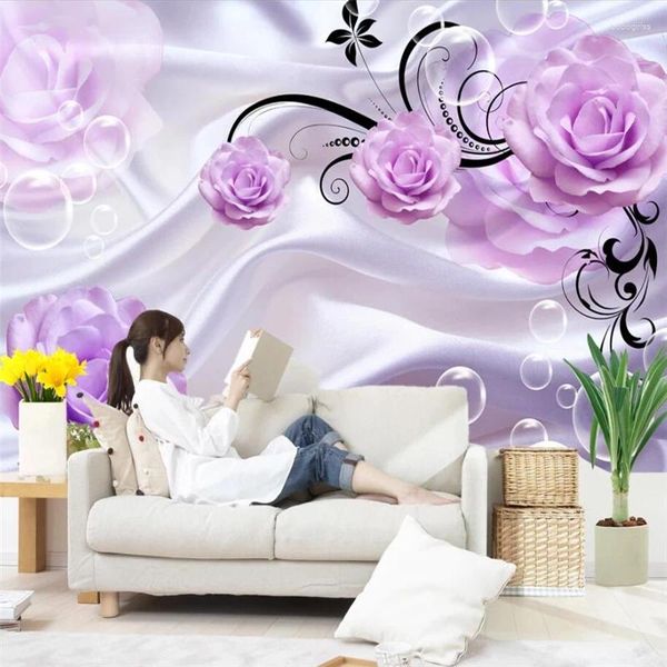 Обои на заказ, 3d фрески, узор, фиолетовая роза, бабочка, ТВ-фон, стена для гостиной, спальни, бумага Papel De Parede