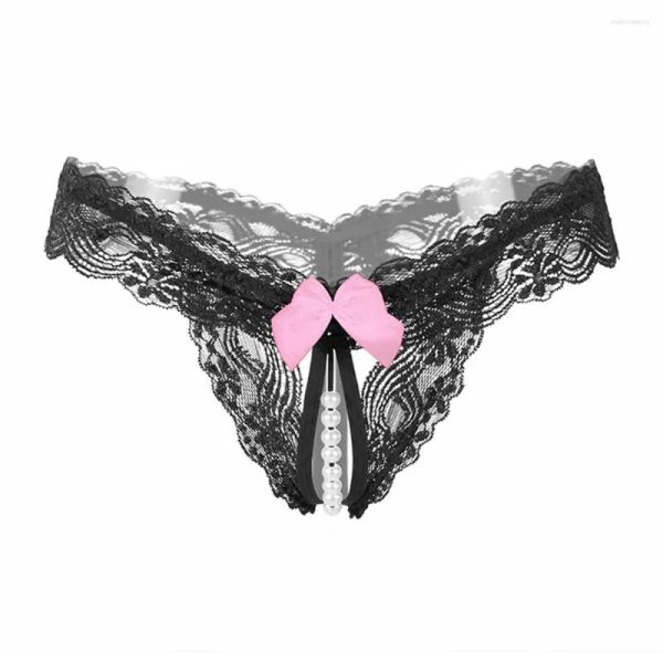 Mutandine da donna nuove di zecca Lingerie sexy Massaggio femminile Perizoma di perle Ladies Lace Pubes Out G String Donna Erotico con apertura sul cavallo Ragazze Che borda la biancheria intima 2024