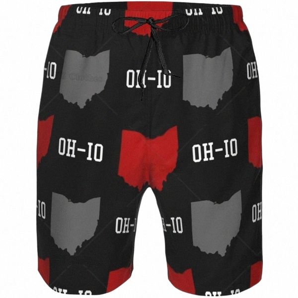 calção de banho masculino cinza vermelho forma OH-10 calções de banho de secagem rápida praia maiô com bolsos forro de malha e bolso i76u #