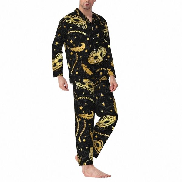 pijamas Mens Masquerade Pop Art Diário Pijamas Máscaras Elegantes 2 Peças Vintage Pijama Set Lg Manga Linda Oversized Home Suit Z2uS #