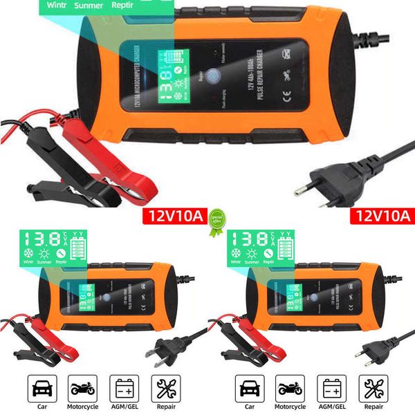 Update 12V 10A LCD Touch Screen Display Auto Batterie Ladegerät Auto Smart Batterie Ladegerät Puls Reparatur Ladegeräte Nass Trocken blei Säure