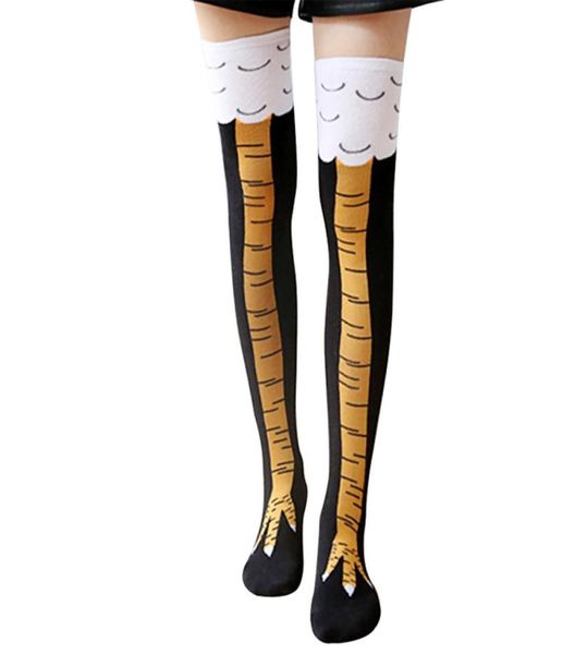 Nuovi animali da cartone animato caldo inverno calze Women039s Giallo 3D Piede di pollo di punta di punta in cotone Focks Long Knee High 1133096 1133096