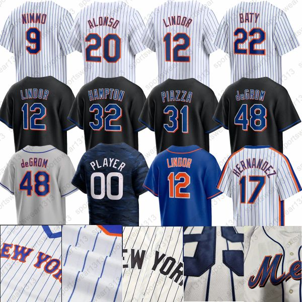 12 Francisco Lindor Baseball Custom Mets Pete Alonso Jacob deGrom Max Scherzer Trikot Mike Piazza Starling Marte Jeff McNeil Keith Hernandez Dwight Goode