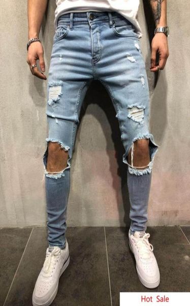 Calça de lápis de estilo urbano calça lápis jeans de jeans Slim Fit Ripped jeans jeans Denim TRUSHERS PALTAS LONGA