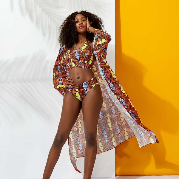 Vendita calda Estate Brand Design Stampa africana 3 pezzi Set Costumi da bagno Costumi da bagno Commercio all'ingrosso di alta qualità per le donne