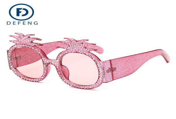 Yaz tarzı kristal dekorasyon, parlak rhinestones ile gözlükler ananas çerçevesi kadınlar için güneş gözlükleri anti UV güneş gözlükleri moda