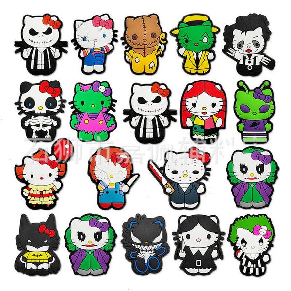 halloween horror gatos escuros anime encantos atacado memórias de infância halloween bruxa crânio engraçado presente dos desenhos animados encantos acessórios de sapato decoração pvc fivela macia