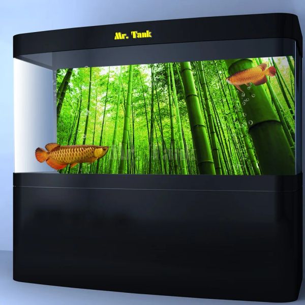 Decorazioni Poster di sfondo per acquario di dimensioni personalizzate con adesivo autoadesivo per fondale decorativo per acquario in PVC lucido, foresta di bambù