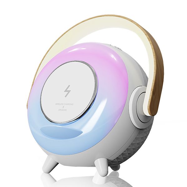 2024 Altoparlante Bluetooth con ricarica wireless 4 in 1 a forma di uovo Lampada notturna per atmosfera RGB con suono multifunzionale portatile esterno