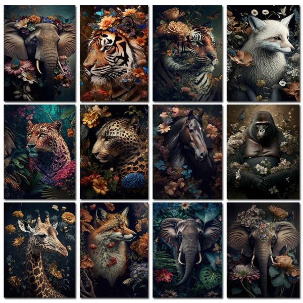 Stitch Tropical Plant Leopard Animals Diy Diamond Painting Tiger Wolf Elefante Arte Soggio