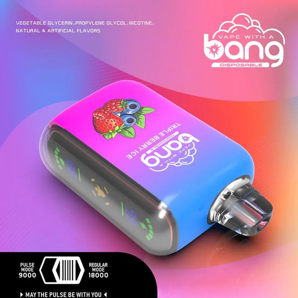 Оригинальный Bang 18000 Puff 18K Перезаряжаемые одноразовые электронные сигареты с большим умным экраном Дисплей Vaper Pen Электронная сигарета с аккумулятором 650 мАч 16 мл Заполненный BANG BOX 18000 18K