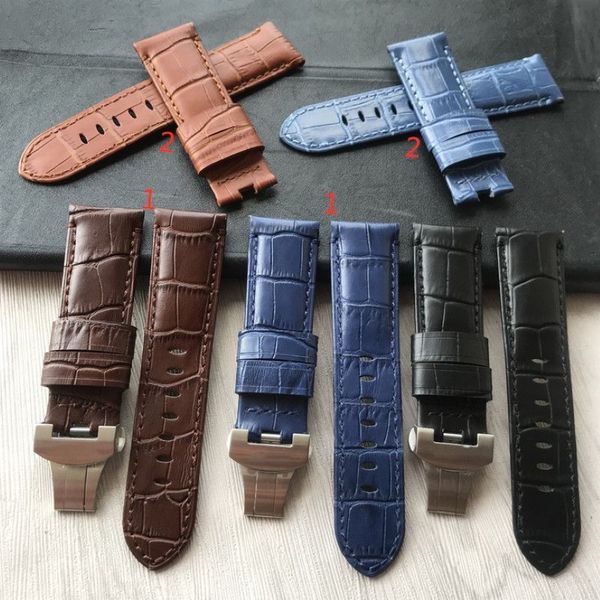 24mm handgemachtes schwarz blau genähtes echtes Kalbsleder Uhrenarmband für Faltschließe Uhrenarmband für PAM304F