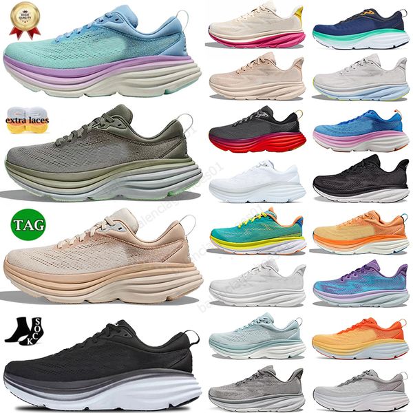 2024 Erkek Kadın Bir Bondi 8 Clifton 9 Koşu Ayakkabı En İyi Tasarımcı Castlerock Çilek Üçlü Siyah Beyaz Lila Mist Yeni OG Marka Bulut Spor ayakkabıları Eur36-47
