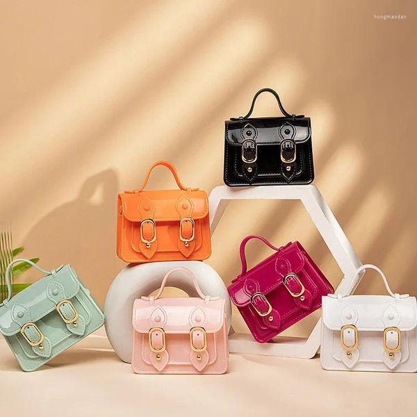 Bolsas de armazenamento Women Mini bolsa elegante Mensageiro de ombro portátil Bolsa de corrente Girl PVC Jelly Candy Color Crossbody Small Square