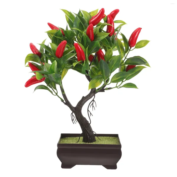 Flores decorativas simuladas frutas bonsai sala de estar decoração desktop planta verde flor artificial pequenos ornamentos (pimenta)