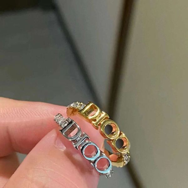 Designer Ring Clover New Retro Ja Full Diamond Letter Fashion Trendy Hollow Out Women's Ring Material Material Ring